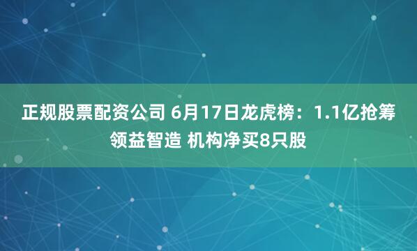 正规股票配资公司 6月17日龙虎榜：1.1亿抢筹领益智造 机构净买8只股